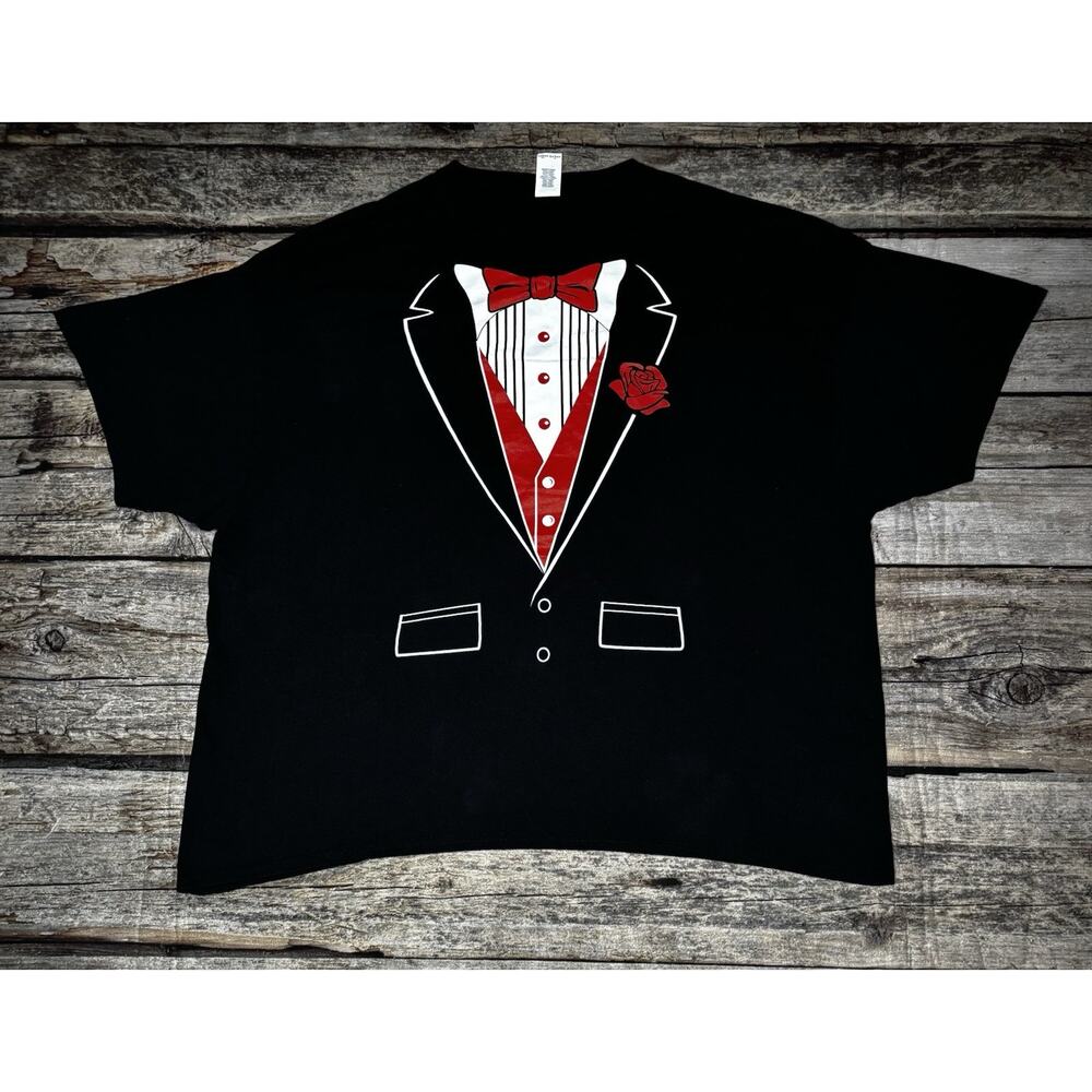 BLACK Tuxedo Costume T-Shirt Funny Wedding Prom Suit Red Bowtie Novelty 3XL